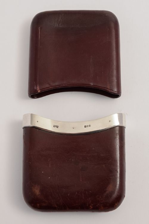 Victorian Cherry Leather & Silver Banded Cigar Case