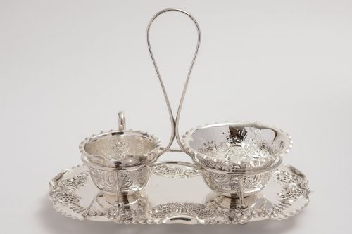 Edwardian Silver plated sugar and cream set.
