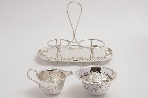 Edwardian Silver plated sugar and cream set.