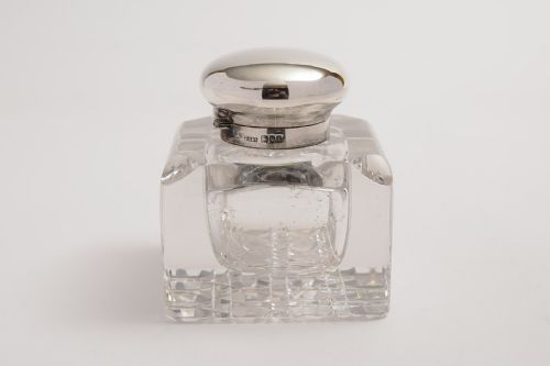 Large cut crystal & sterling silver topped ink pot.