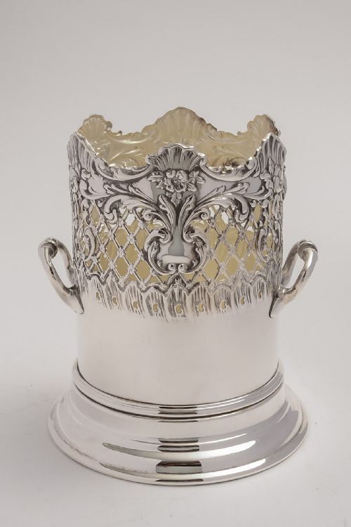 Edwardian Pierced and Embossed silver plated bottle holder