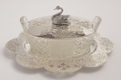 Victorian Silver Plated Swan Topped Butter Dish.