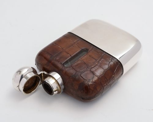 Silver plated and crocodile hip flask