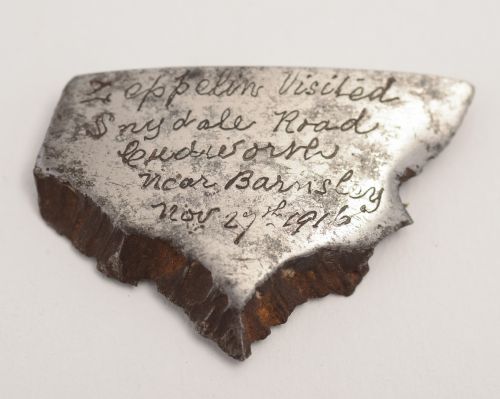 Piece of shrapnel from a bomb dropped by a Zeppelin in England 1916