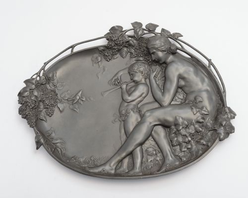 Beautiful oval Art Nouveau WMF pewter plaque.