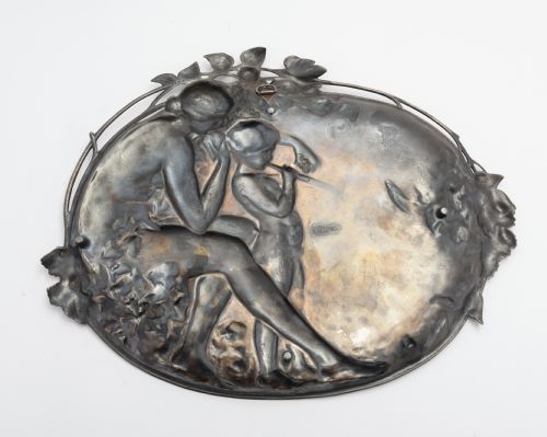 Beautiful oval Art Nouveau WMF pewter plaque.