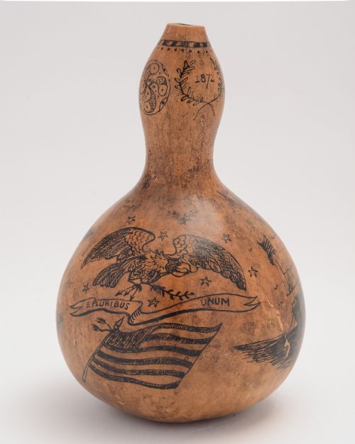Gourd with pen and ink whaling scene. Circa 1872