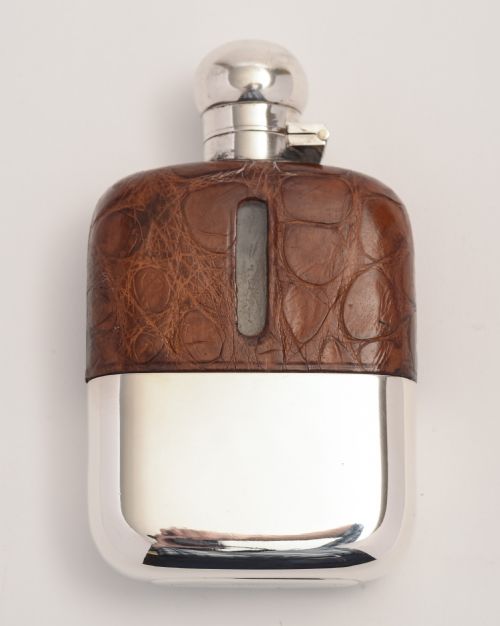 Sterling Silver & Crocodile Hip Flask.