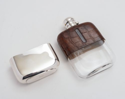 Sterling Silver & Crocodile Hip Flask.