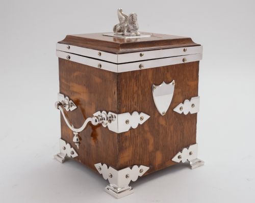 Stunning Victorian Oak & Silver plated Biscuit/Cookie Box.