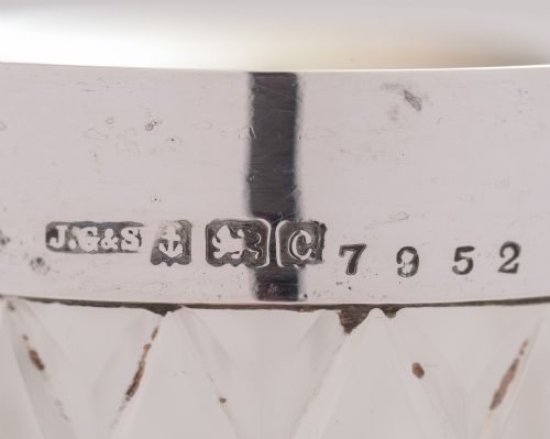 Edwardian Cranberry threaded and diamond cut glass with silver top Vase