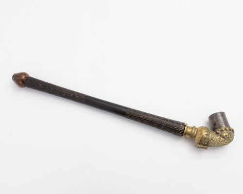 19thC Oriental Pipe with Brass and Steel Bowl.