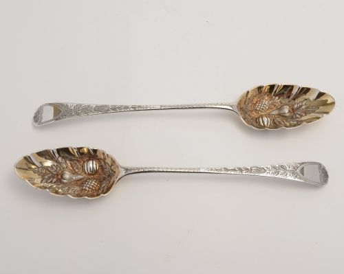 Pair of Georgian Provincial Sterling Silver Berry Spoons