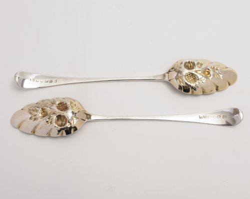 Pair of Georgian Provincial Sterling Silver Berry Spoons