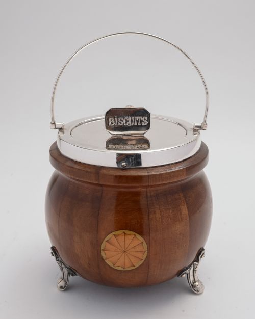 Edwardian Oak & Silver plated biscuit box