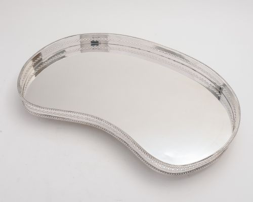 Edwardian Silver Plated Kidney Shaped Gallery Tray