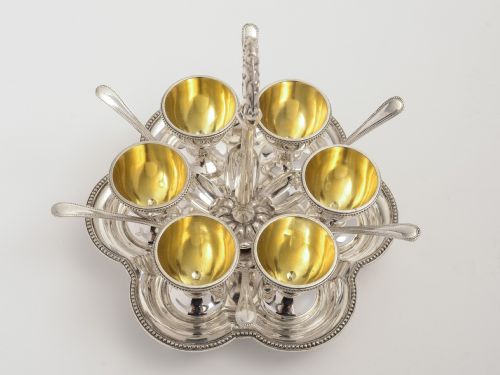 Victorian Elkington & Co. 6 person egg cruet.