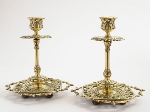 Pair of Victorian Tray Based Candlesticks