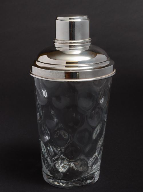 1930's dimpled Glass & plate cocktail shaker & matching ice bucket.