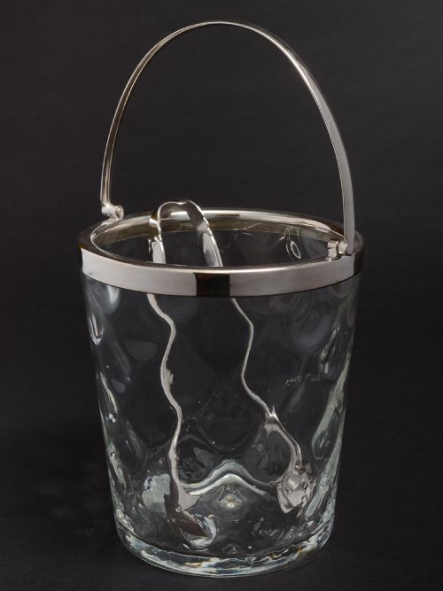 1930's dimpled Glass & plate cocktail shaker & matching ice bucket.