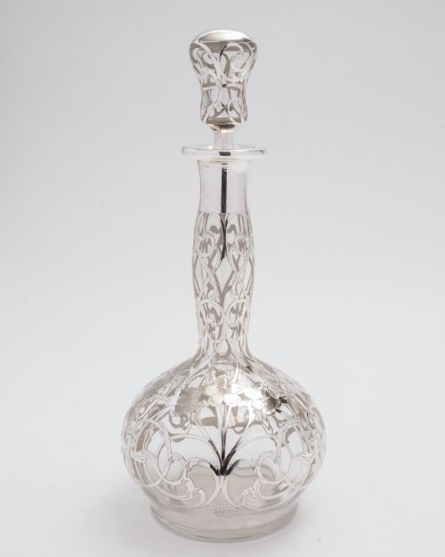 Silver Overlaid Decanter & Matching Glasses.