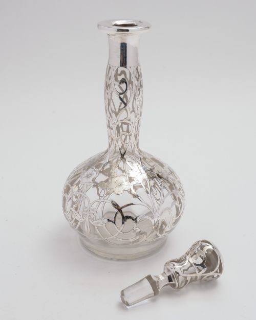 Silver Overlaid Decanter & Matching Glasses.