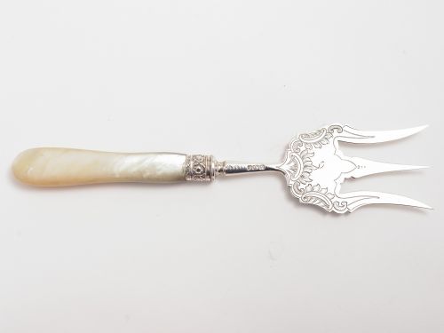 Solid silver bread fork with Mother of Pearl Handle