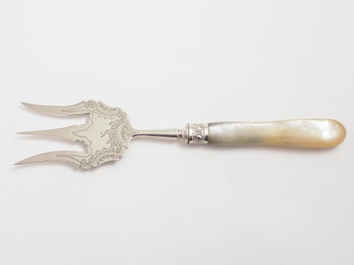 Solid silver bread fork with Mother of Pearl Handle