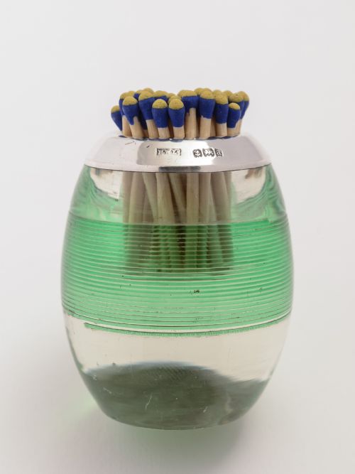 Victorian Silver topped green glass threaded match striker