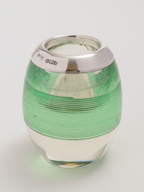 Victorian Silver topped green glass threaded match striker