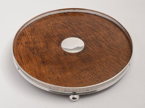 Victorian oak & silver plated salver/tray