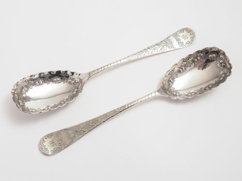 Pair of Victorian silver fruit serving spoons
