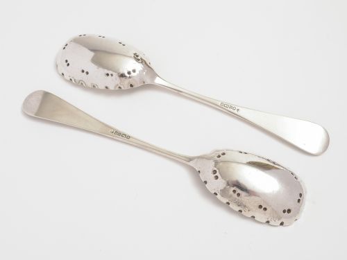 Pair of Victorian silver fruit serving spoons