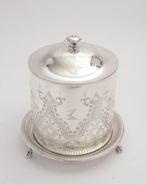 Victorian silver plated biscuit/cookie jar