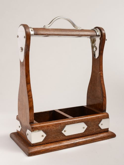 Victorian oak & silver plate Tantalus