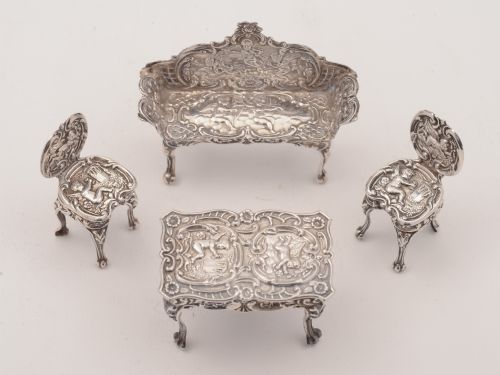Edwardian silver miniature suite of furniture