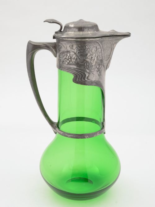 Orivit pewter and green glass claret jug