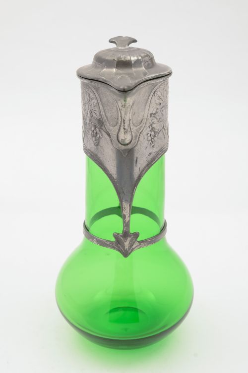 Orivit pewter and green glass claret jug