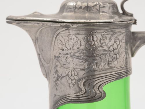 Orivit pewter and green glass claret jug