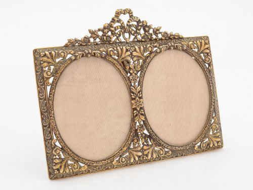 Edwardian brass double photo frame
