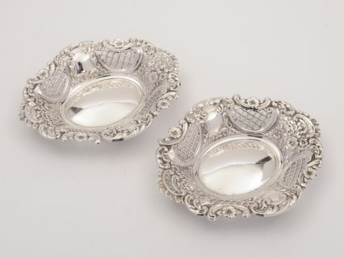 Pair of Edwardian silver bon bon dishes