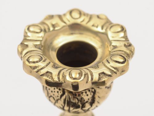 Pair of English Edwardian oak open barley twist candlesticks