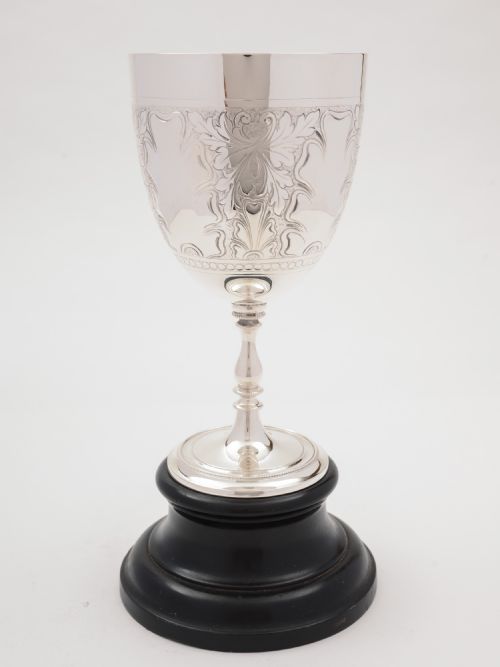 Large silver plated trophy cup with engraved decoration circa 1890