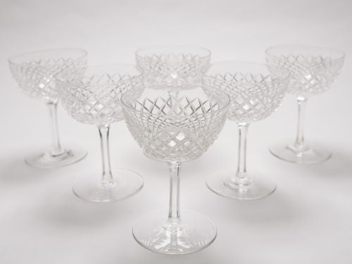 Set of 6 Edwardian hand-cut crystal champagne glasses circa 1905