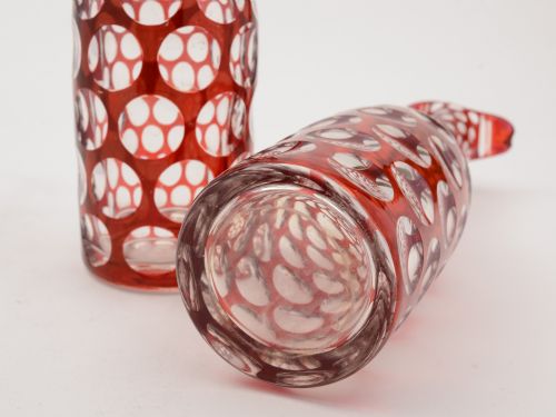 A Pair of Bohemian Decanters with Ruby Overlay on Clear Glass Circa 1880