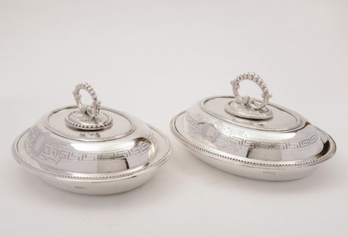 A matched pair of Victorian silver plated entrée dishes by Hukin & Heath circa 1890