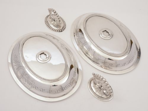 A matched pair of Victorian silver plated entrée dishes by Hukin & Heath circa 1890