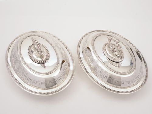 A matched pair of Victorian silver plated entrée dishes by Hukin & Heath circa 1890