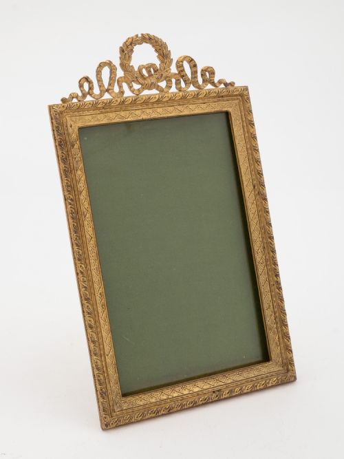 Edwardian English Brass Ribbon Topped Photo Frame Circa 1900