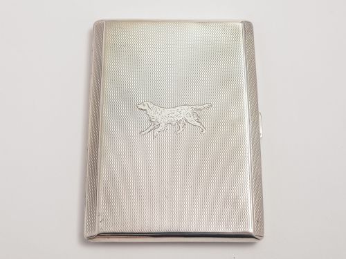 Silver Cigarette Case with Dog Engraved to Front Hallmarked 1933